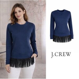 NEW J Crew Navy Fringe Hem Sweatshirt